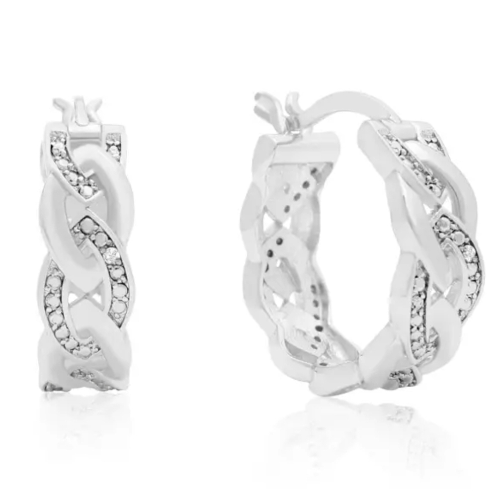 🆕 Diamond Platinum Plated Hoop Earrings